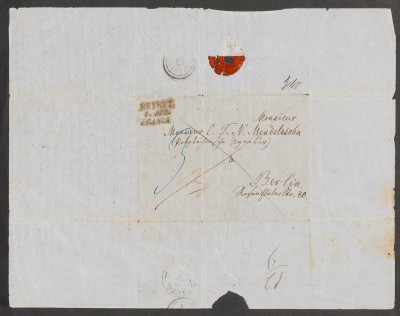 Envelope from Beirut for a letter to Arnold’s father Nathan Mendelssohn dated March 20th, 1851 © Mendelssohn-Gesellschaft.